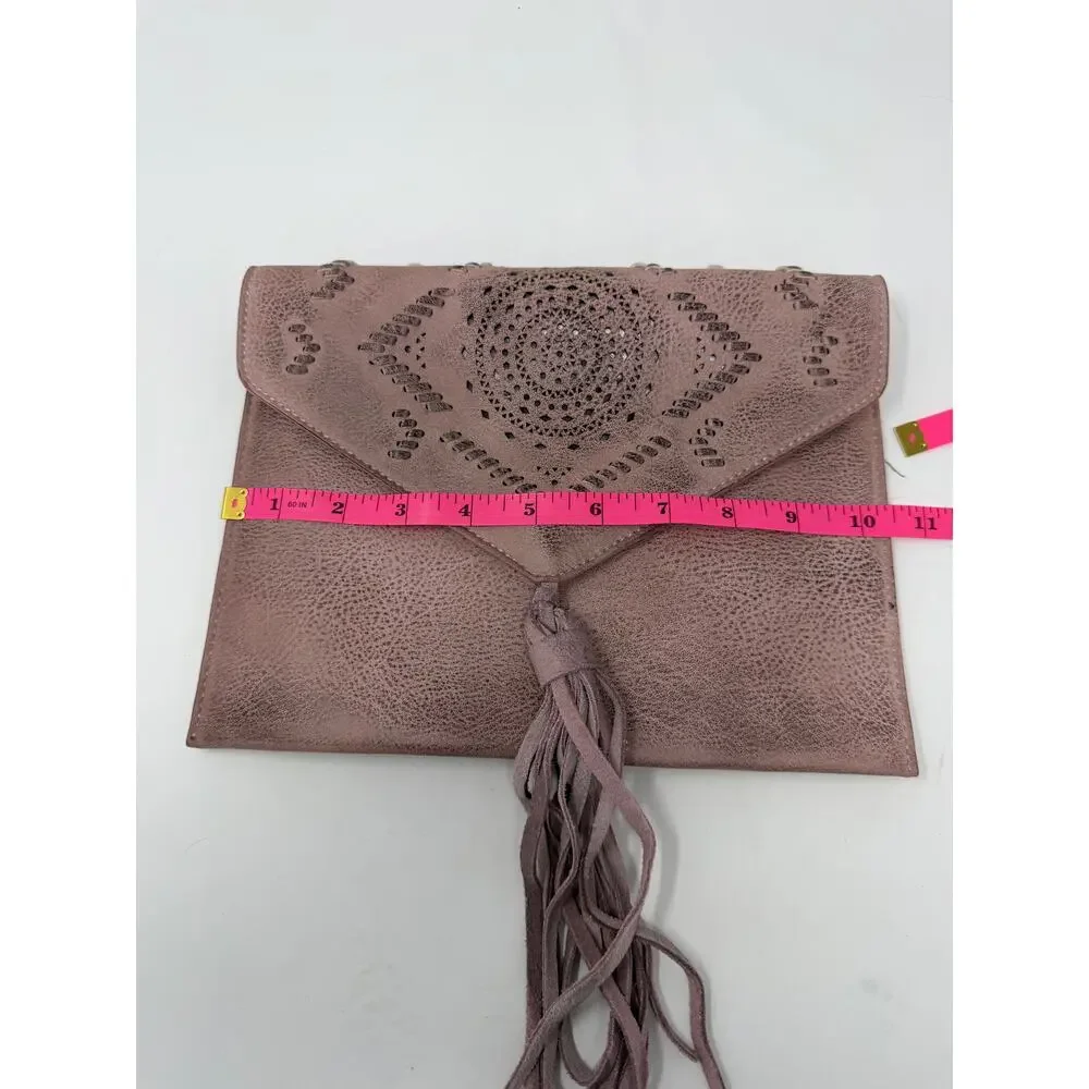ANTHROPOLOGIE Street Level Leather Festival Tassel Clutch Purse